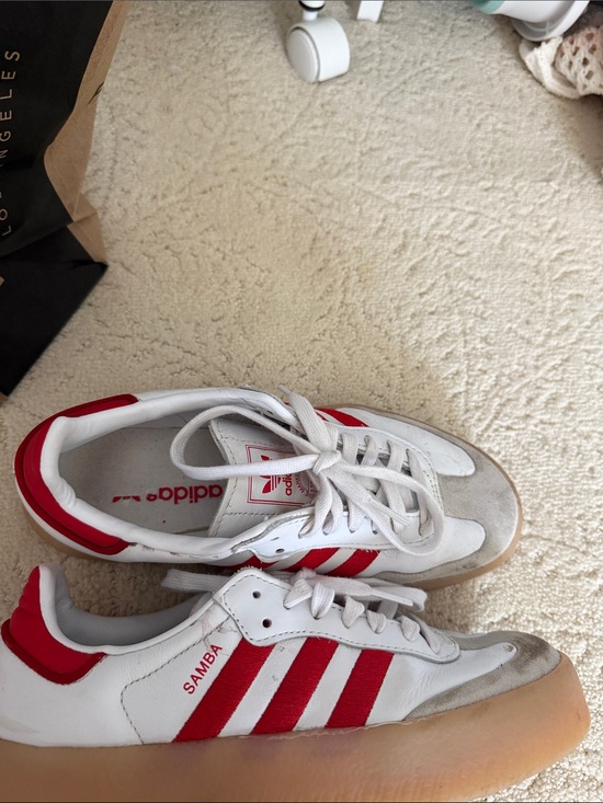 adidas Shoes - adidas Womens Samba Sneakers - White with Red
